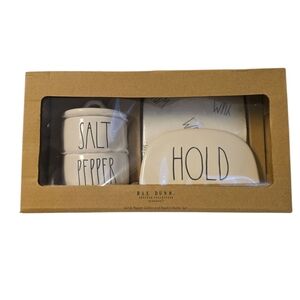 Rae Dunn Salt & Pepper Cellars And Napkin Holder Set
